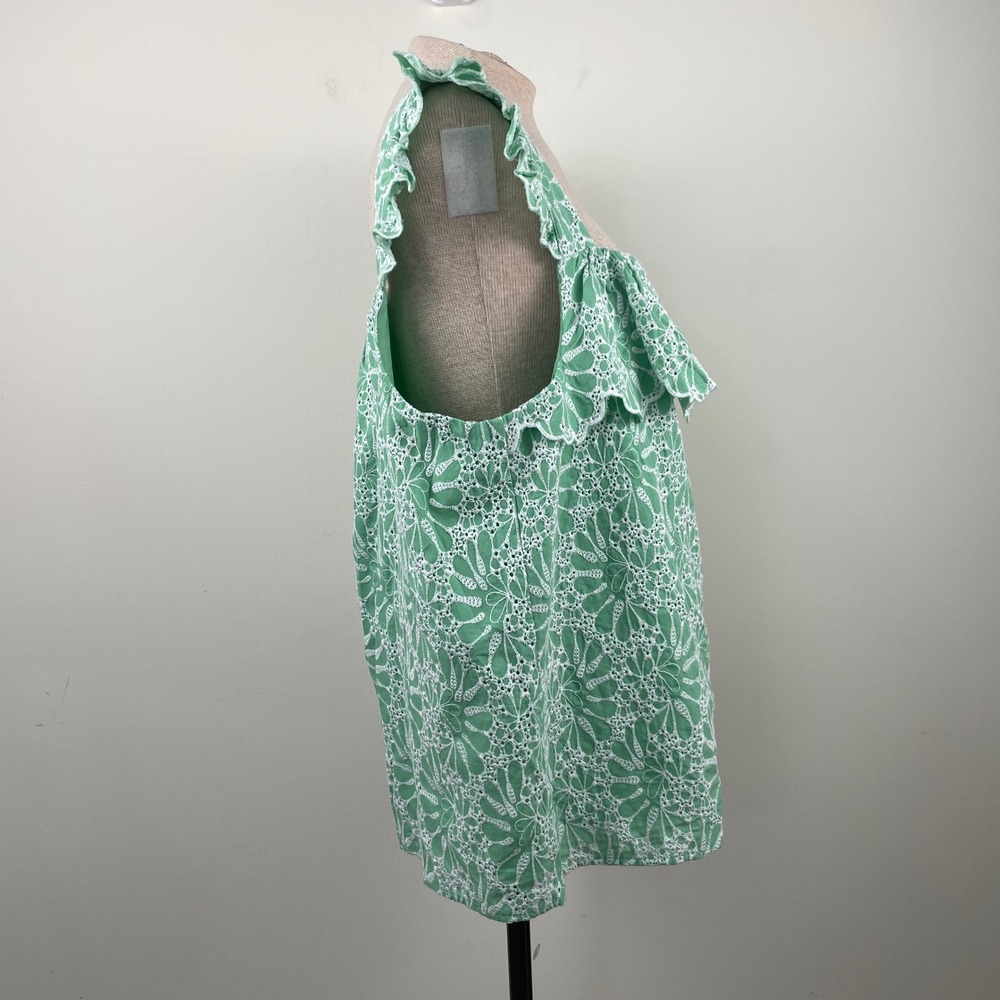 LOFT Womens Green Eyelet Ruffle Square Neck Cotton Blouse XL NWT - Picture 3 of 9